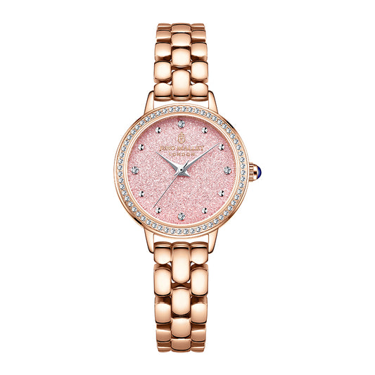 玫瑰金甜粉色手鍊手錶搭配她的第二個錶盤