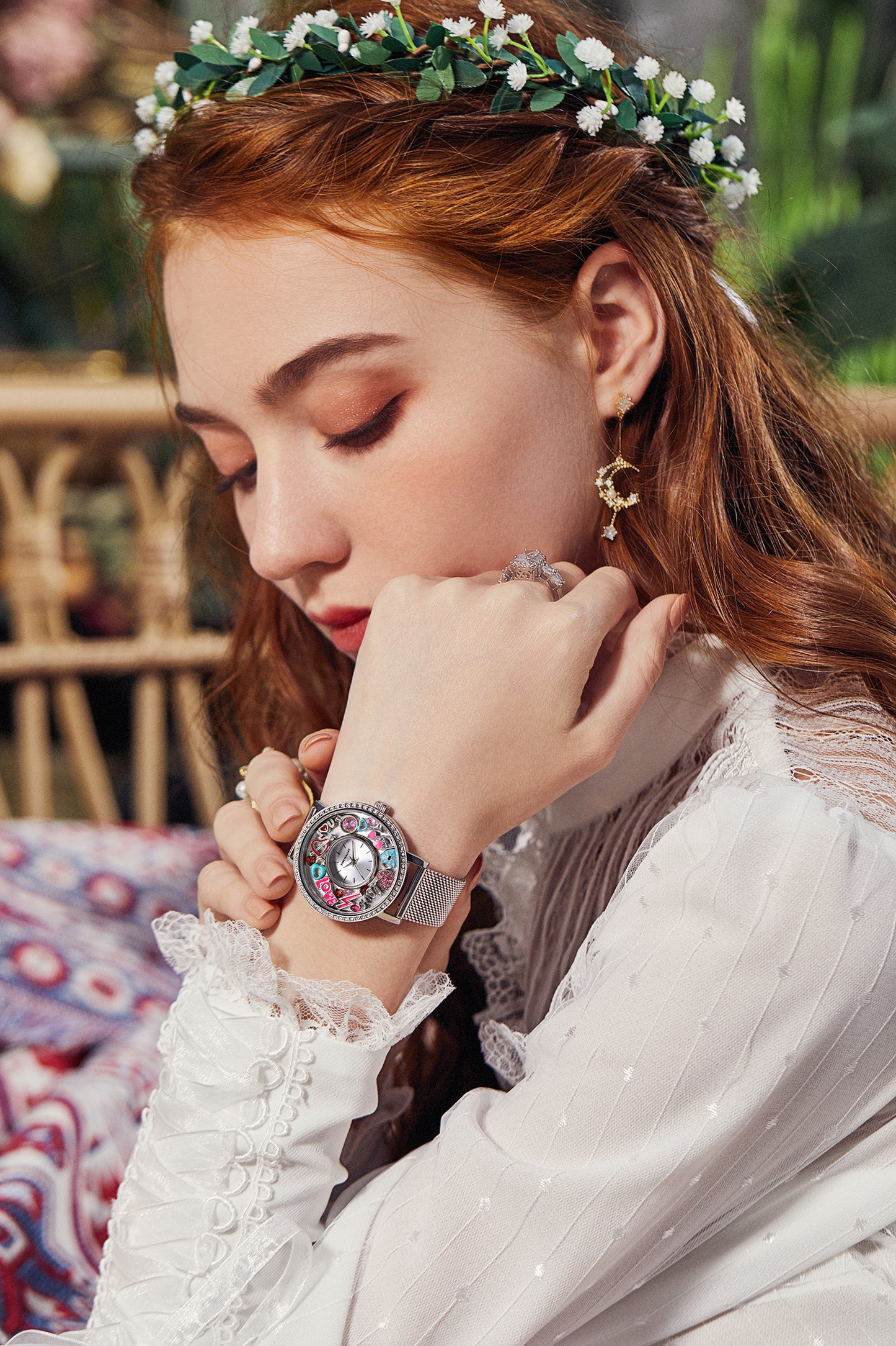 Crystal Lively Locket Watch | Ladies Silver-Tone Minimalist Watch + DIY Floating Charms | Love Series