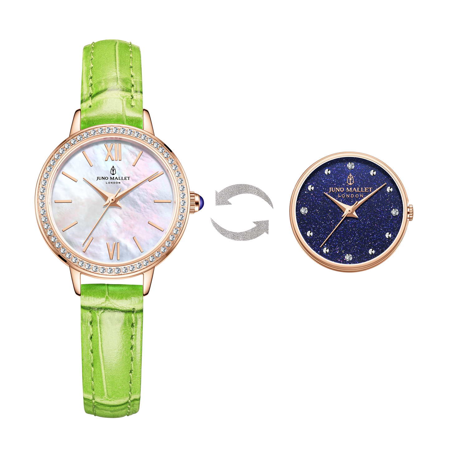 Bright Green White Natural Gemstone Watch with the 2nd Watch Dial
