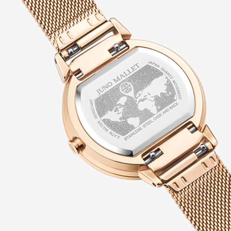 VOLAKAS Women 36mm Gold Tone Minimalist Bracelet Watch with Changeable Bezels