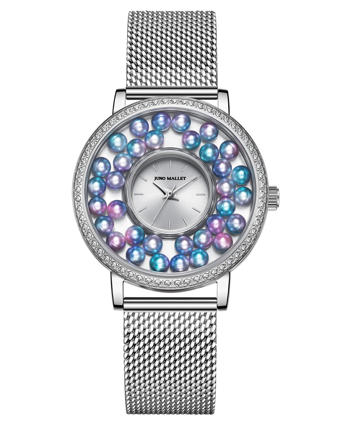 Crystal Lively Locket Watch | Silver Minimalist Watch with DIY Charms | Floating Pearls
