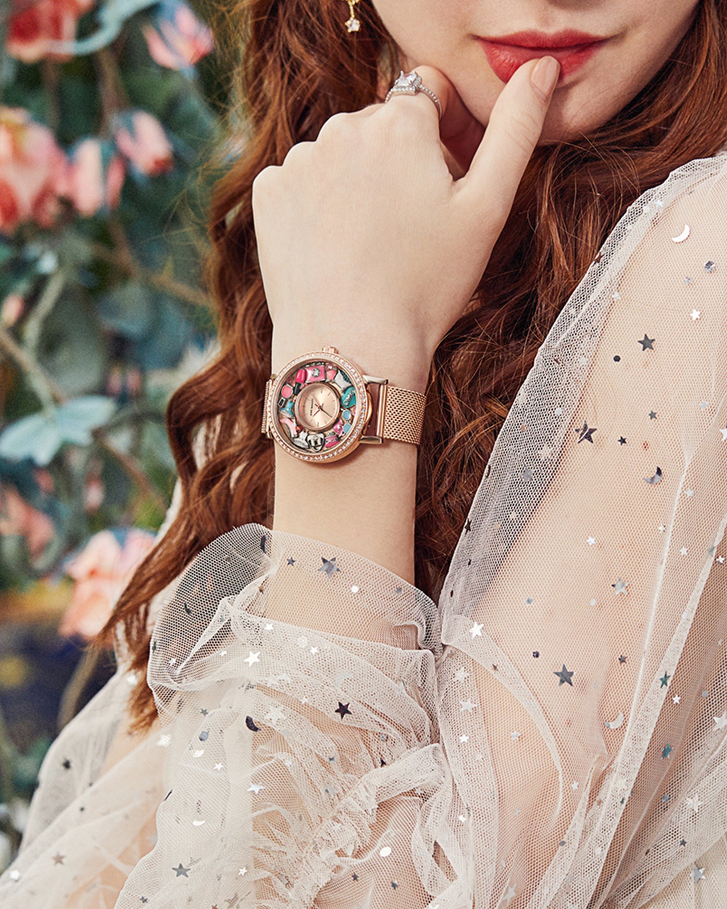 Crystal Lively Locket Watch | Rose Gold Minimalist Watch with Floating Charms | Fashion Girl